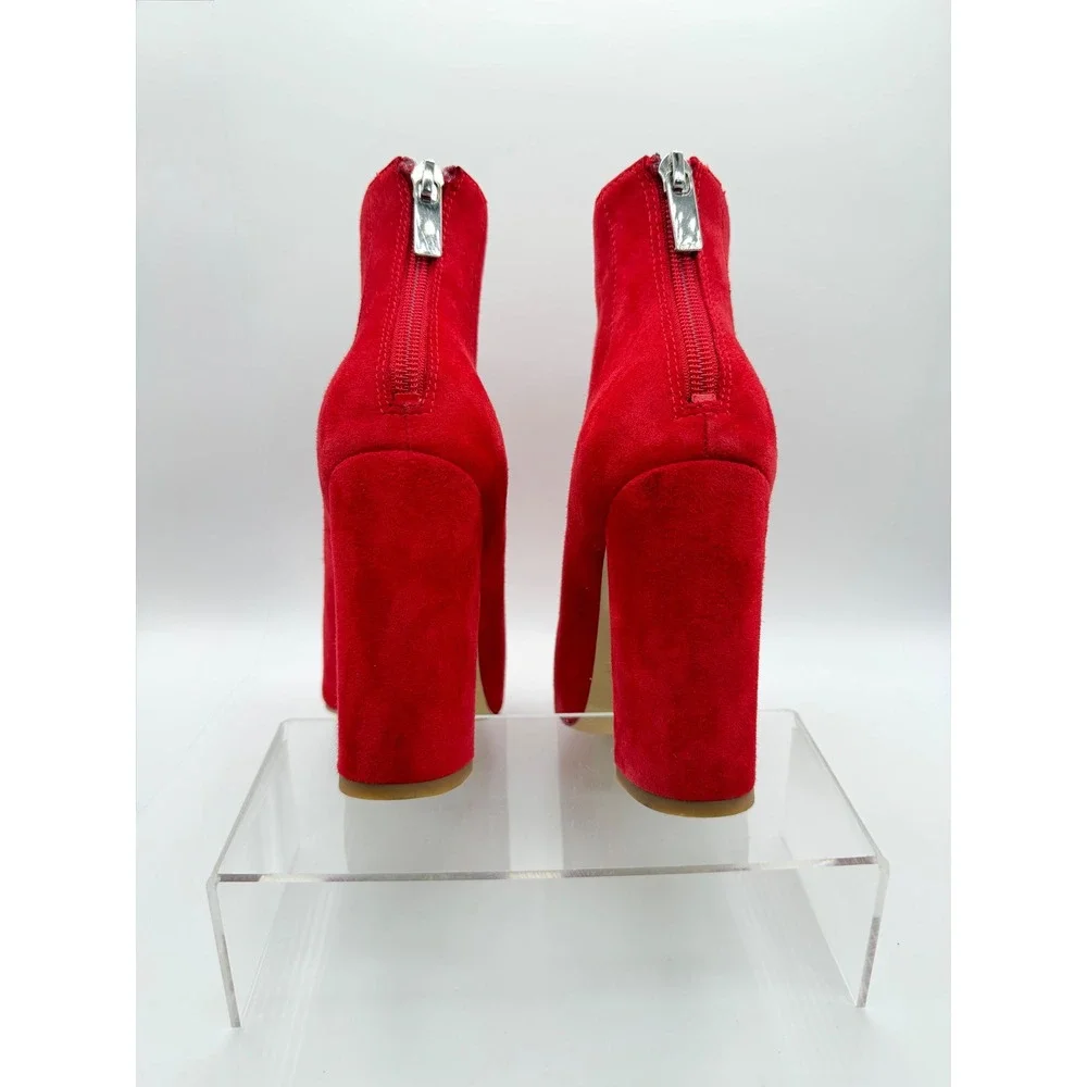 Charles David Ankle Boots Women 7.5 Red Good Block Heel Pointed Toe Zipper